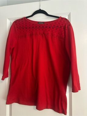 Red Crochet Yoke Long Sleeve Tunic
